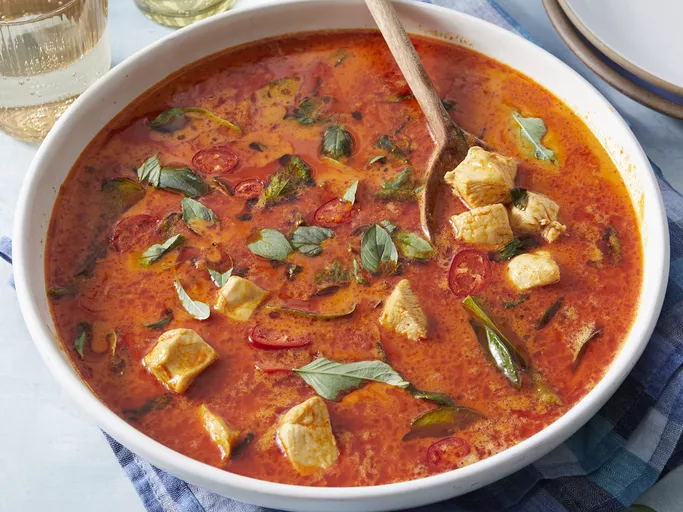 Bowl of panang curry with chicken